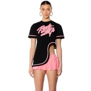 New AKIRA “READY SET GO” SHORT SLEEVE ASYMMETRIC Black TEE Sz S